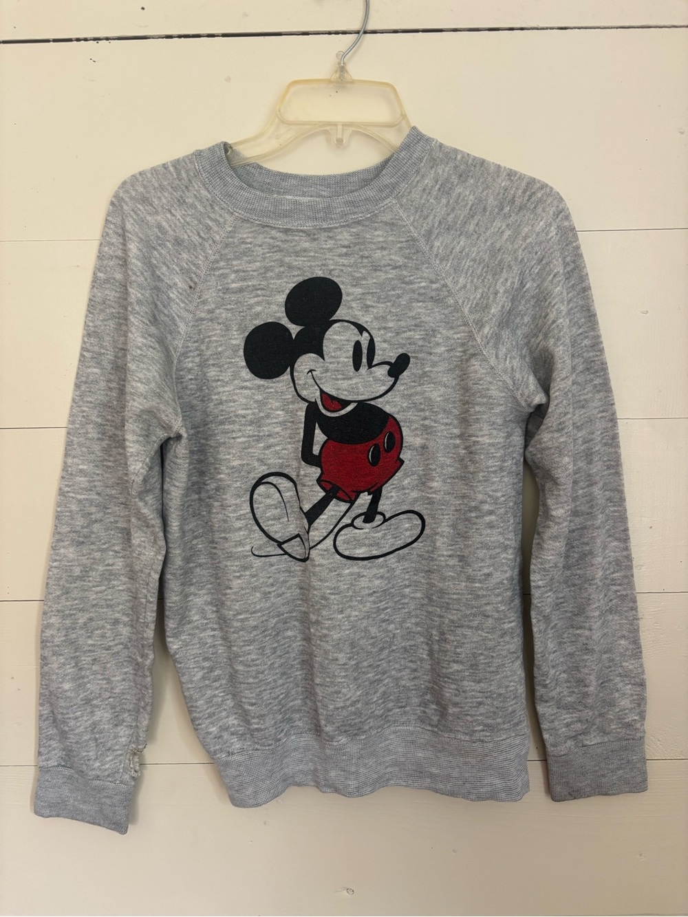 Vintage 1980s Disney Gray Crewneck Sweater with Red-Shorts Mickey Graphic